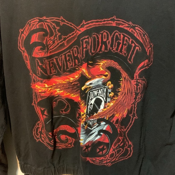 Y2K POW MIA Never Forget Biker Shirt Eagle & Flames Graphic Long Sleeve Medium - Picture 3 of 17